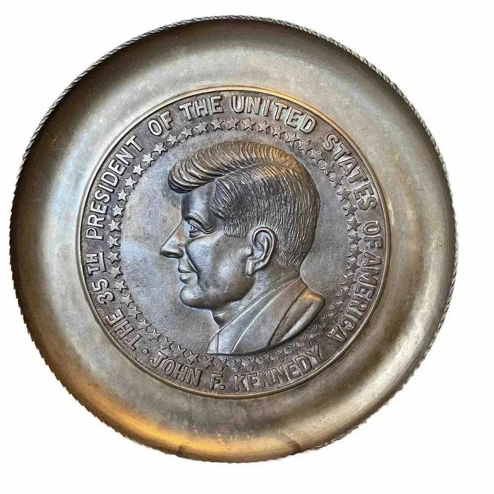 VTG 1960 Art Of Korea Metal Relief Plate The 35Th President USA John F Kennedy